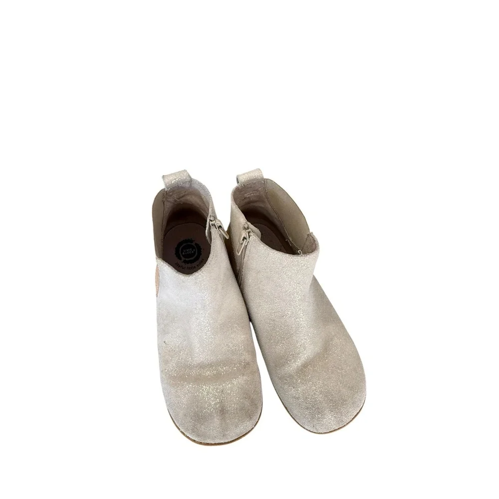 Livie & Luca Girls Champagne Gold Glitter Metallic Suede Ankle Boots Size 3